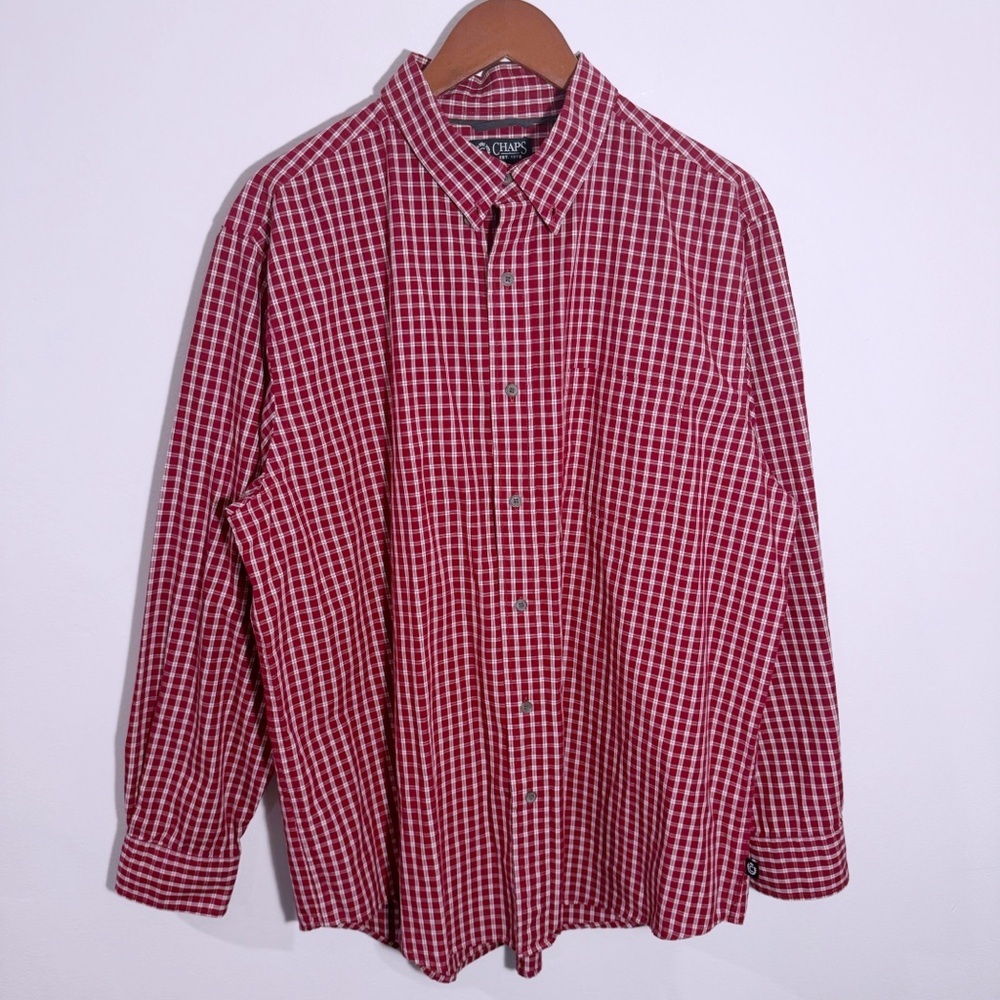 Chaps Red Plaid Long Sleeve Cotton Button Down Shirt Size XL‎